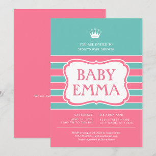 Pink Turquoise Stripes Baby Shower Invitation