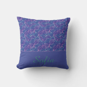Pink turquoise stylised leaves blue Pattern name Cushion