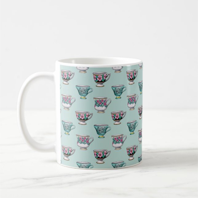 Pink & Turquoise Vintage Teacups - Tea Time Coffee Mug (Left)
