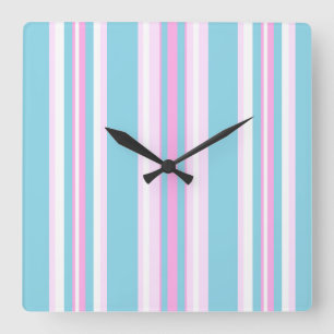 Pink, Turquoise, White Deckchair Stripe Wall Clock