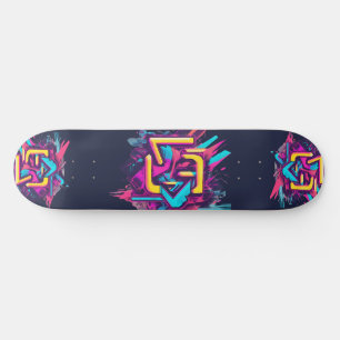 pink, turquoise, yellow abstract graffiti skateboa skateboard