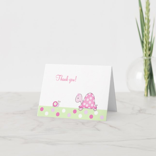 Pink Turtle and Snail Folded Thank you notes (Front)