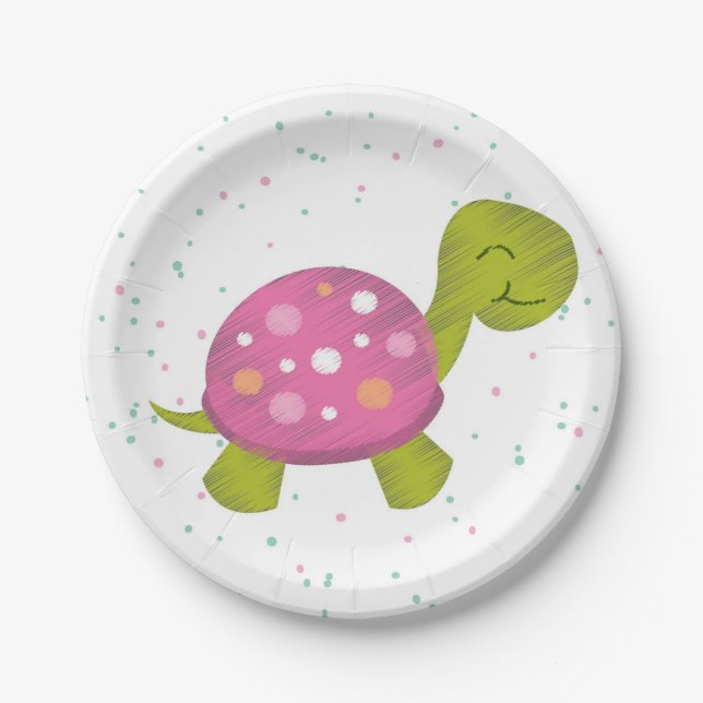 Pink Turtle Confetti Party Plate (Front)