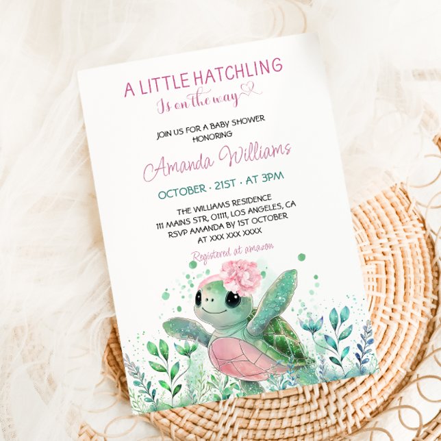 Pink Turtle Girl Baby Shower  Invitation (Creator Uploaded)