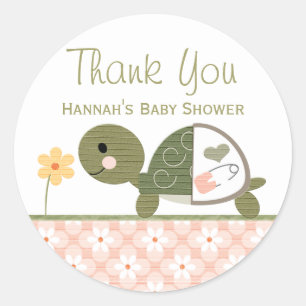 Pink Turtle in Diapers Baby Shower Thank You Classic Round Sticker