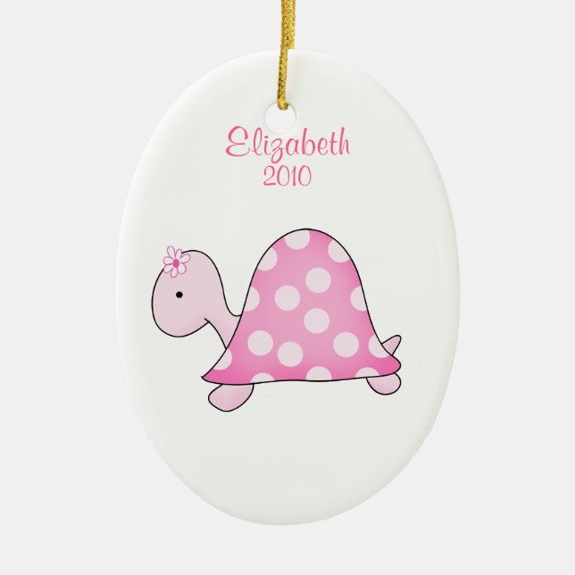 PINK TURTLE Personalised Name Christmas Ornament (Front)