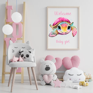 PINK TURTLE WELCOME BABY GIRL  POSTER