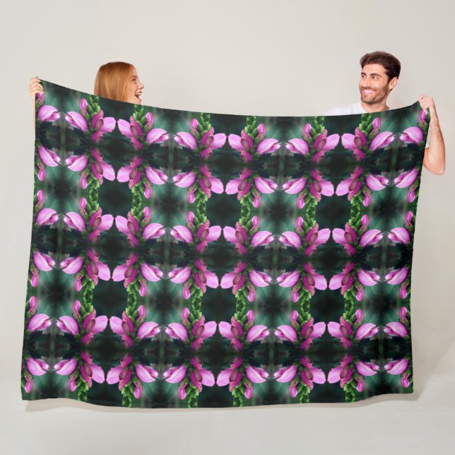 Pink Turtlehead Flower Abstract  Fleece Blanket (In Situ)