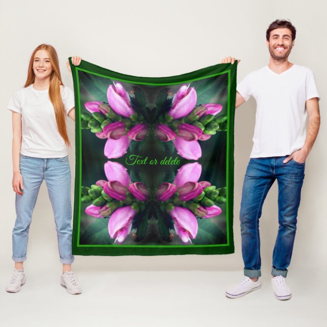 Pink Turtlehead Flower Abstract Personalised Fleece Blanket (In Situ)