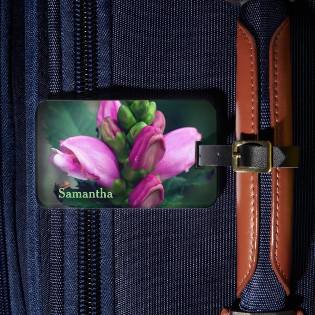 Pink Turtlehead Flower Personalised Luggage Tag (Front Insitu 4)