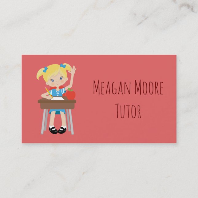 Pink Tutoring Little girl at desk Business Card (Front)