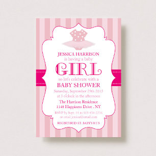 Pink Tutu Ballerina Girls Baby Shower Invitations
