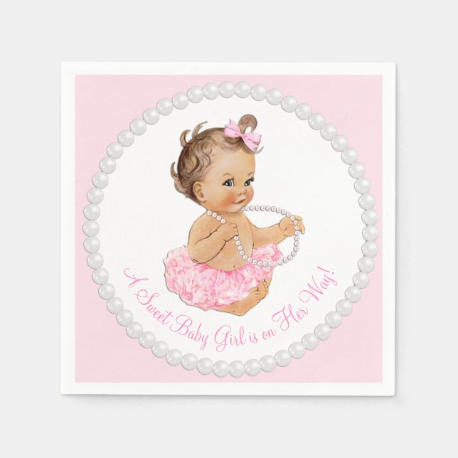 Pink Tutu Ballerina Pearl Baby Shower Napkin (Front)