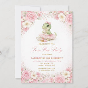 Pink Tutu Dinosaur Tea-Rex Party Girl Birthday  Invitation