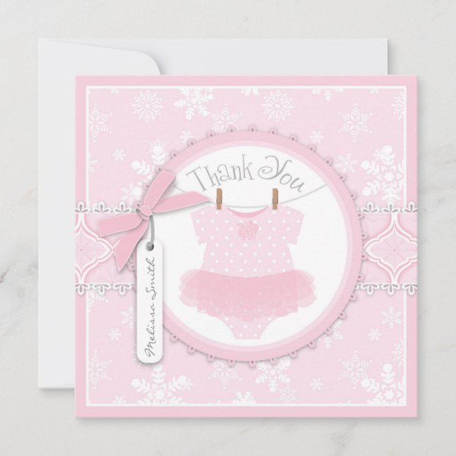 Pink Tutu & Snowflakes Thank You Card (Front)
