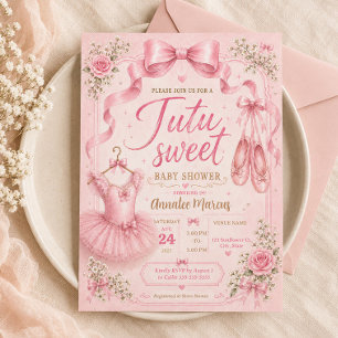 Pink Tutu Sweet Ballerina Little Girl Baby Shower Invitation