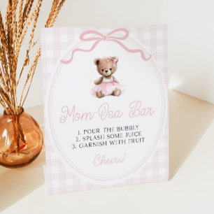Pink Tutu Teddy Bear Baby Shower Mimosa Bar Pedestal Sign