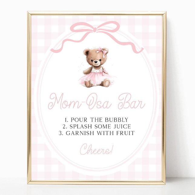 Pink Tutu Teddy Bear Baby Shower Mimosa Bar Poster (Creator Uploaded)