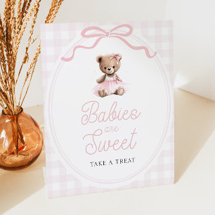 Pink Tutu Teddy Bear Baby Shower Sweets Table Pedestal Sign