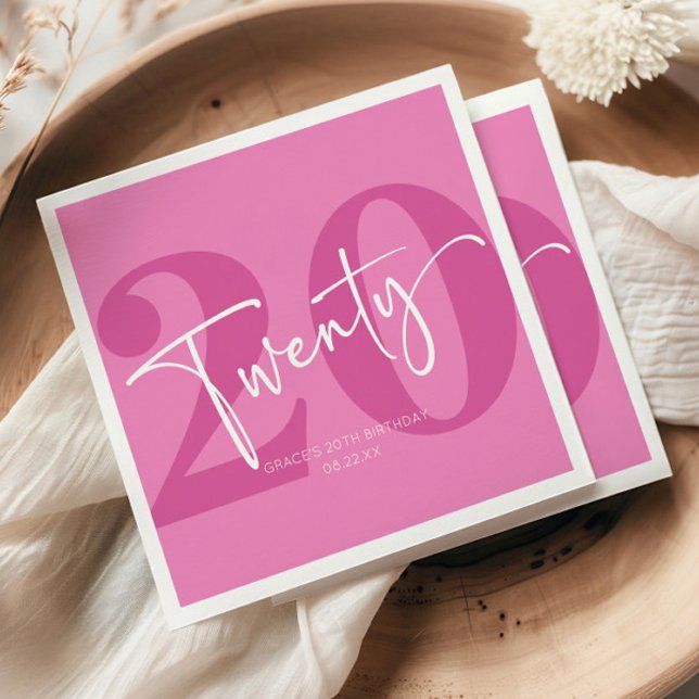 Pink Twenty 20th Twentieth Birthday Party Napkin (Creator Uploaded)