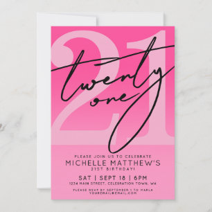 Pink Twenty One 21st Birthday Party Invitation