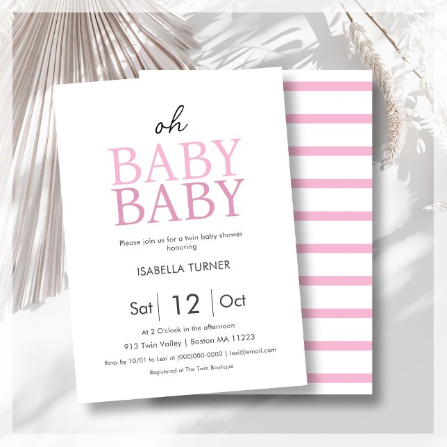 Pink Twin Girls Baby Shower Invitation (Creator Uploaded)