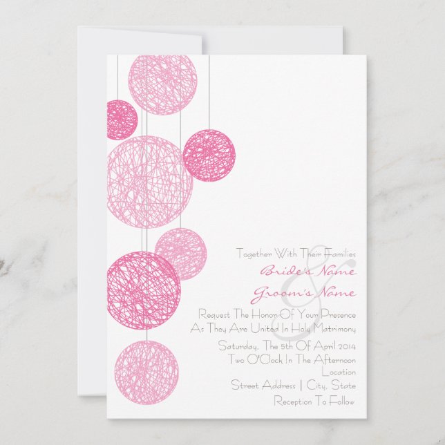 Pink Twine Globes Wedding Invitation (Front)