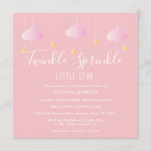 Pink Twinkle Sprinkle Little Star Baby Shower Invitation