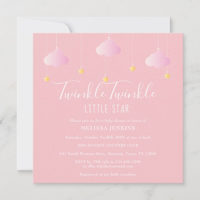 Pink Twinkle Twinkle Little Star Baby Shower Invitation (Front)