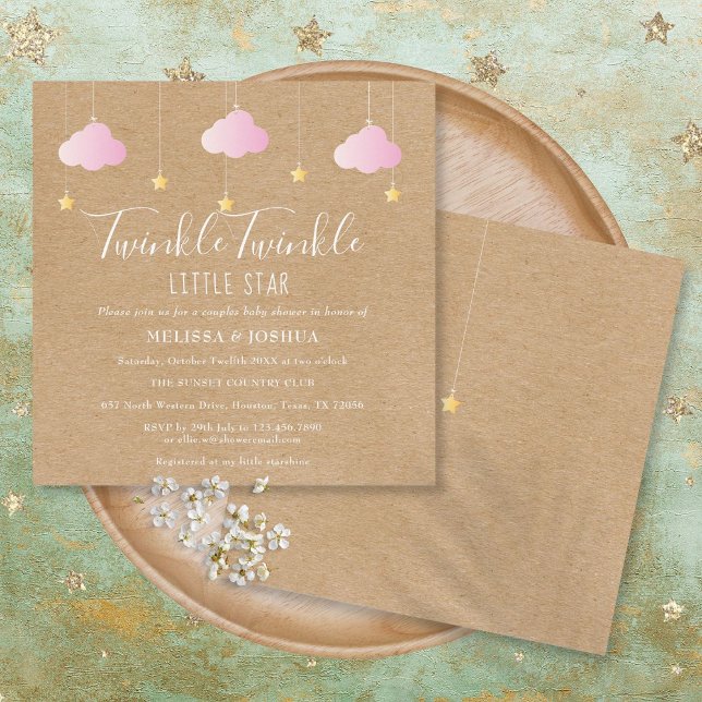 Pink Twinkle Twinkle Little Star Baby Shower Invitation (Creator Uploaded)
