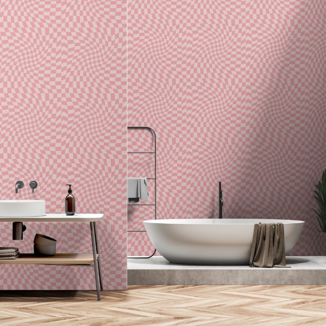 Pink Twisted Chequerboard Wallpaper (Bathroom)