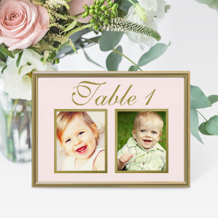 Pink Two Childhood Photo Table Number Card