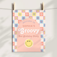 Pink Two Groovy Boho 2nd Birthday Welcome Sign