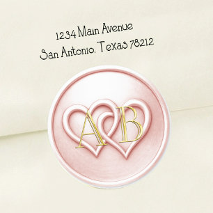 Pink Two Hearts Intertwined Monogram Wedding Classic Round Sticker