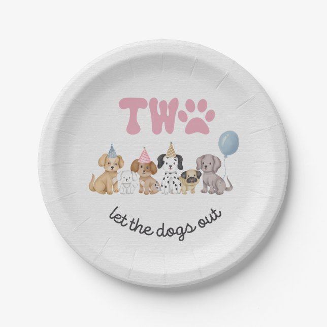 Pink Two Let the Dogs Out Party Plate (Front)