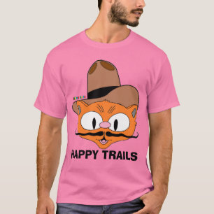 Pink Two Sided HAPPY TRAILS Cartoon Moustache Cat T-Shirt