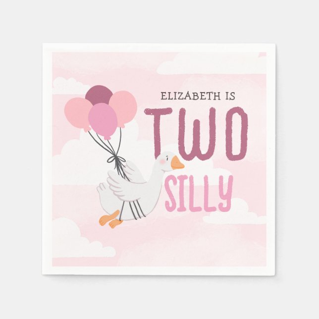 Pink Two Silly Goose 2nd Birthday Party Napkin (Front)