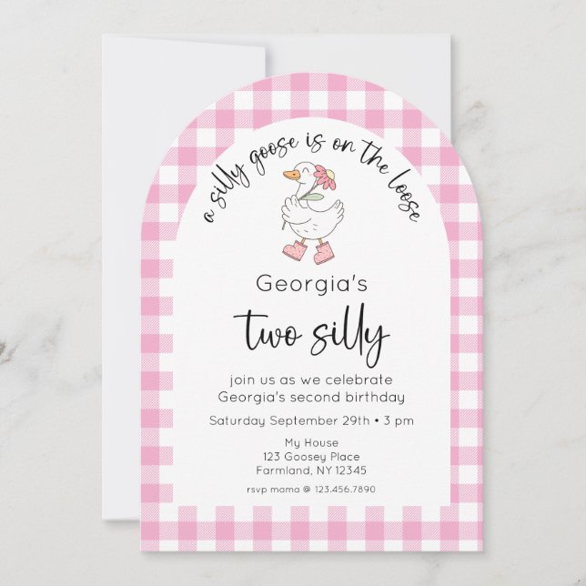 Pink Two Silly Goose 2nd Birthday Photo Invitation (Front)