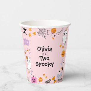 Pink Two Spooky  Cute Ghost Halloween 2nd Birthday Paper Cups