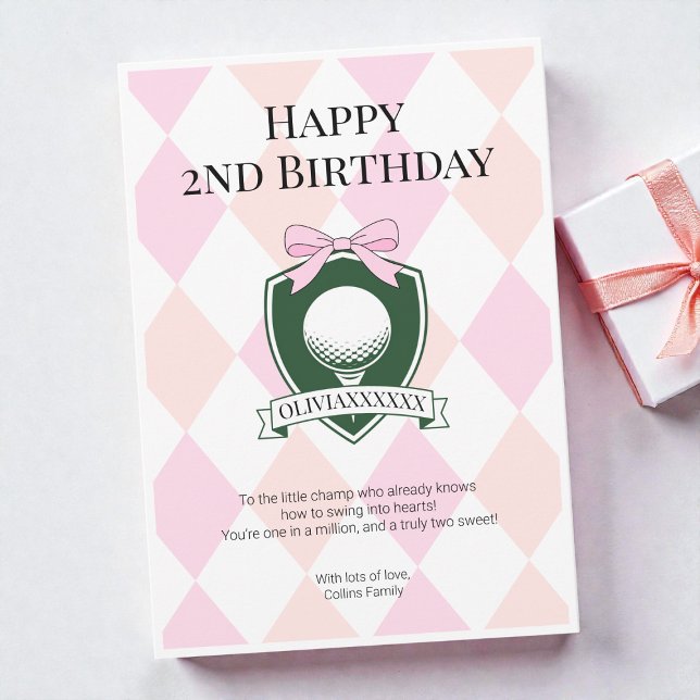  Pink Two Sweet Girls Golf Happy 2nd Birthday Card (Pink Two Sweet Girls Golf Happy 2nd Birthday Card)