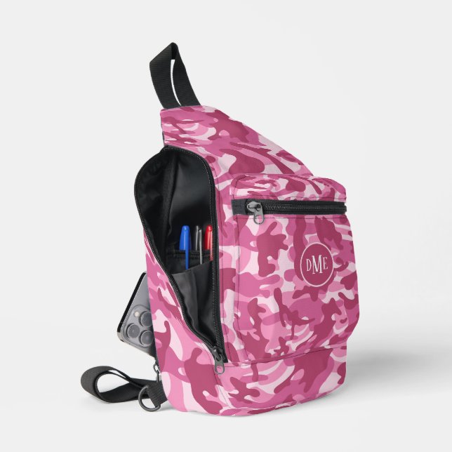 Pink Two Tone Camo Monogram Sling Bag (Open)