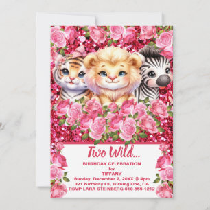 Pink Two Wild 2 Years Old Girl's Birthday Party Invitation