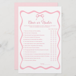 Pink Tying the Knot Bridal Shower Over Under Game