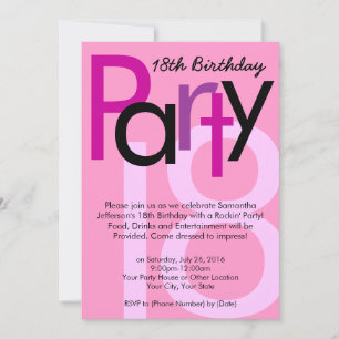 Pink Type 18th Birthday Party Invitation