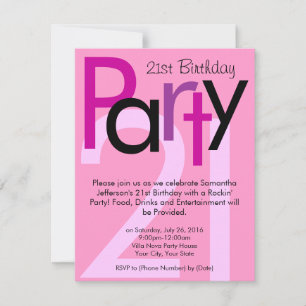 Pink Typeface 21st Birthday Party Invitation