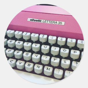Pink Typewriter Classic Round Sticker