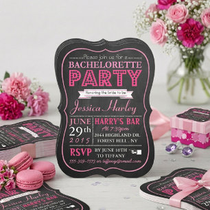 Pink Typography Chalkboard Bachelorette Party Invitation