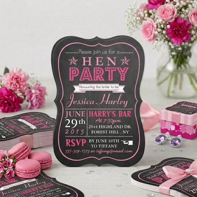 Pink Typography Chalkboard Hen Party Invitation (Creator Uploaded)