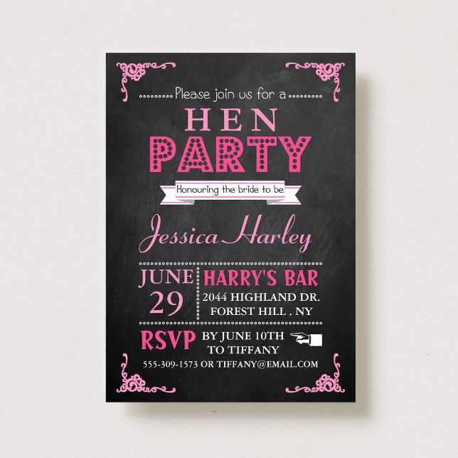 Pink Typography Chalkboard Hen Party Invitation (Creator Uploaded)