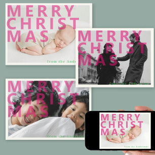 Pink typography Christmas photo Holiday Card